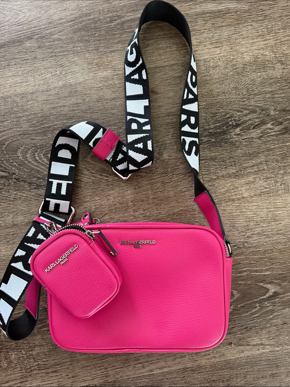 Karl Lagerfeld Hot Pink Crossbody with Logo Strap